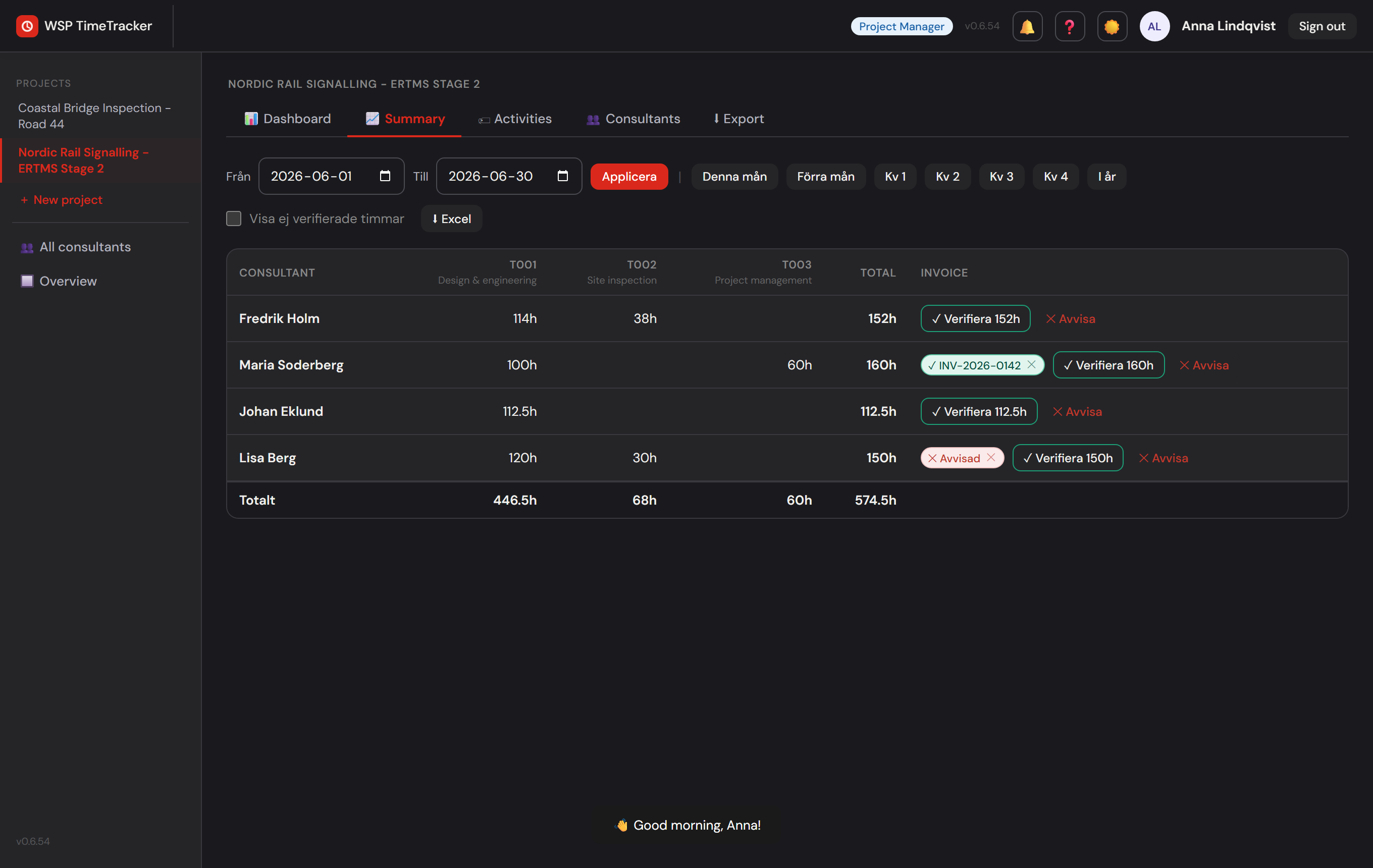 Invoice verification in TimeTracker
